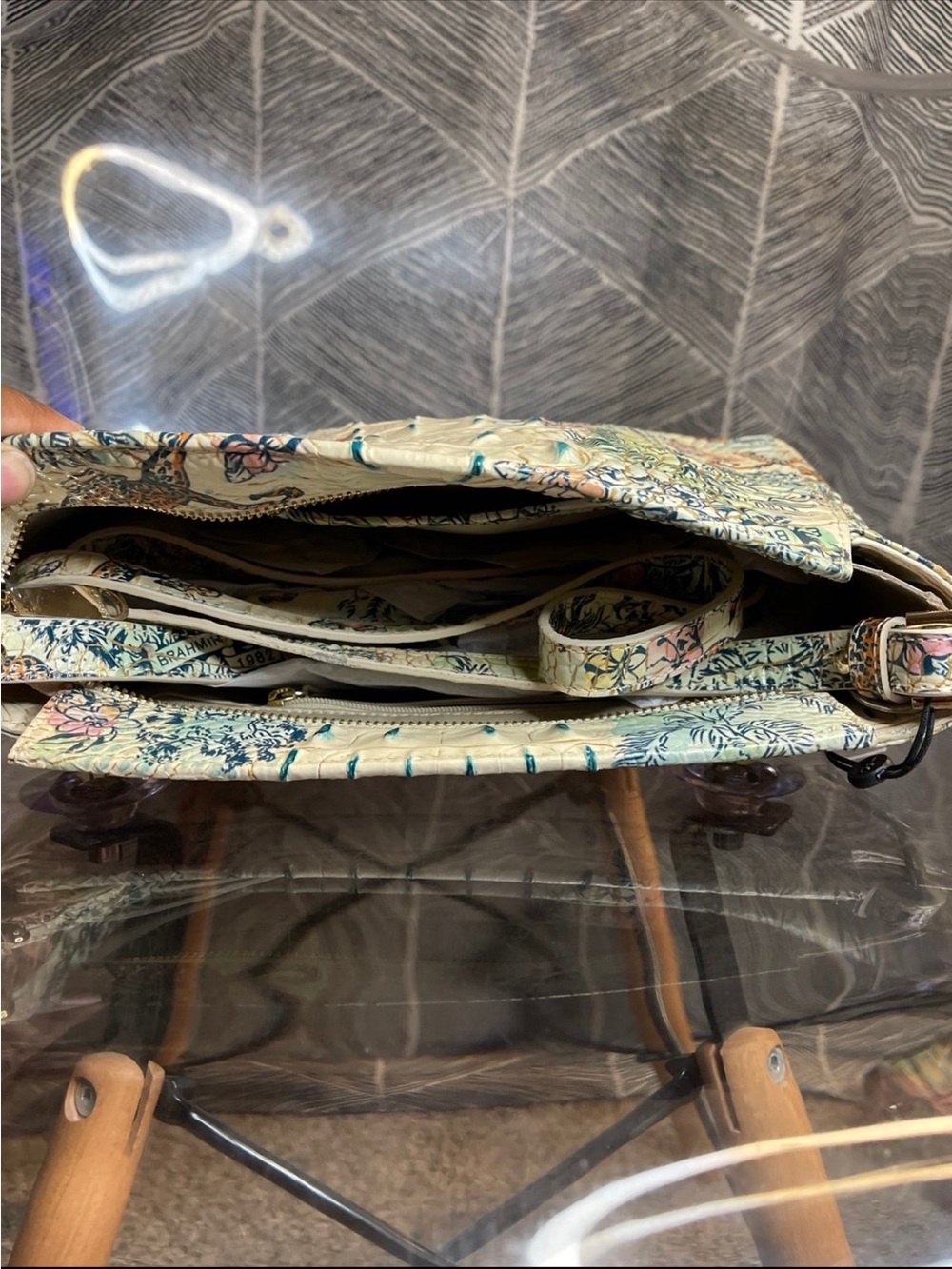 Brahmin Cream Tropical Croc-Embossed Crossbody with Teal & Orange Accents - Picture 6 of 11